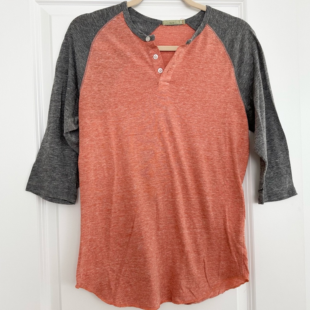 Heathered Knit Baseball Raglan Henley 3/4 Sleeve Shirt